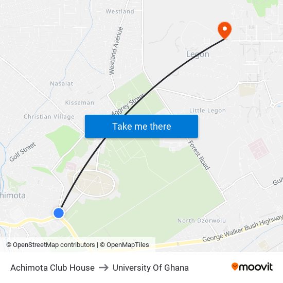 Achimota Club House to University Of Ghana map