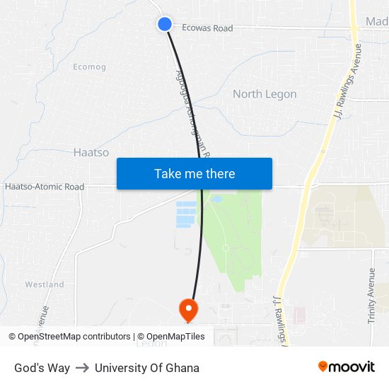God's Way to University Of Ghana map