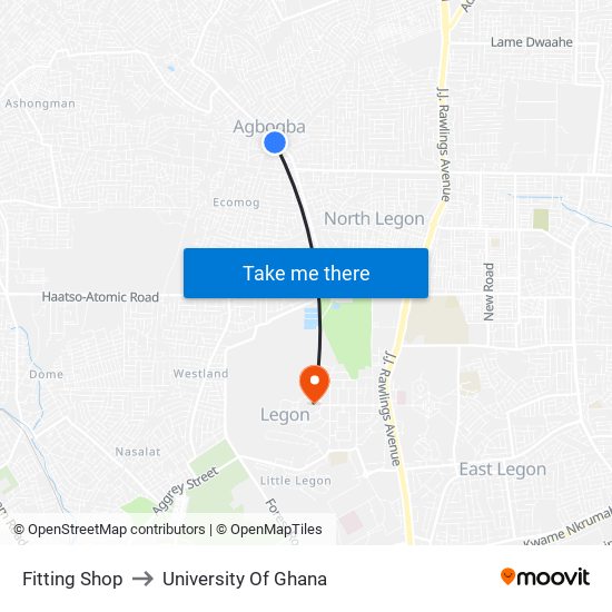 Fitting Shop to University Of Ghana map