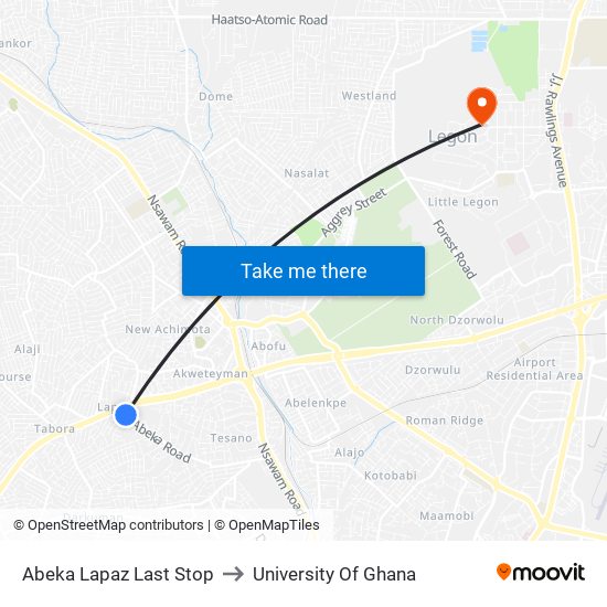 Abeka Lapaz Last Stop to University Of Ghana map
