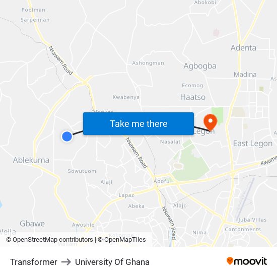 Transformer to University Of Ghana map