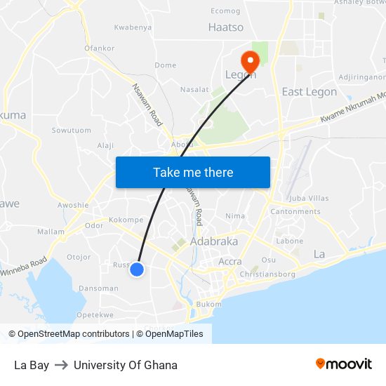 La Bay to University Of Ghana map