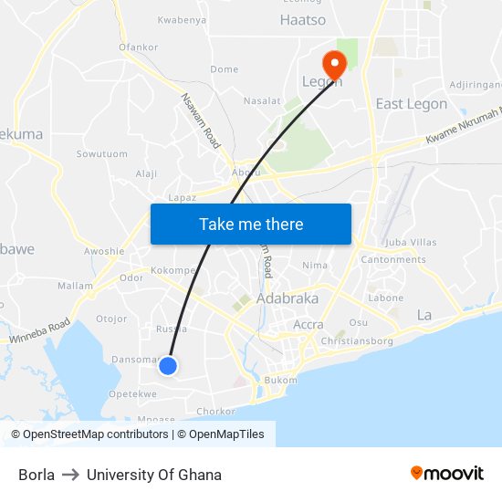 Borla to University Of Ghana map