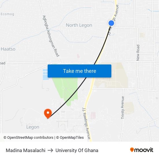 Madina Masalachi to University Of Ghana map