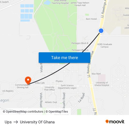 Ups to University Of Ghana map
