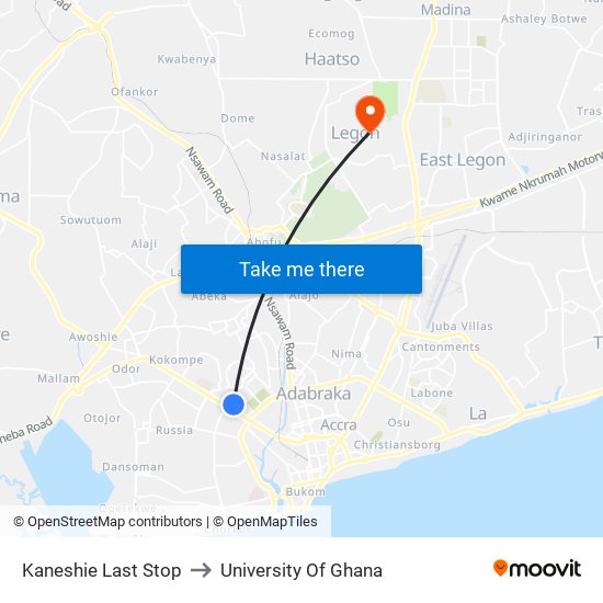 Kaneshie Last Stop to University Of Ghana map
