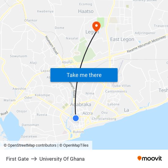 First Gate to University Of Ghana map