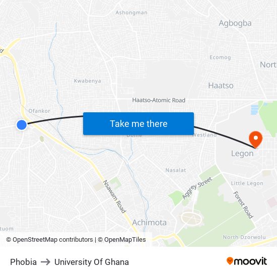 Phobia to University Of Ghana map
