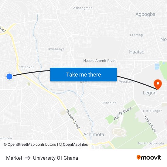 Market to University Of Ghana map