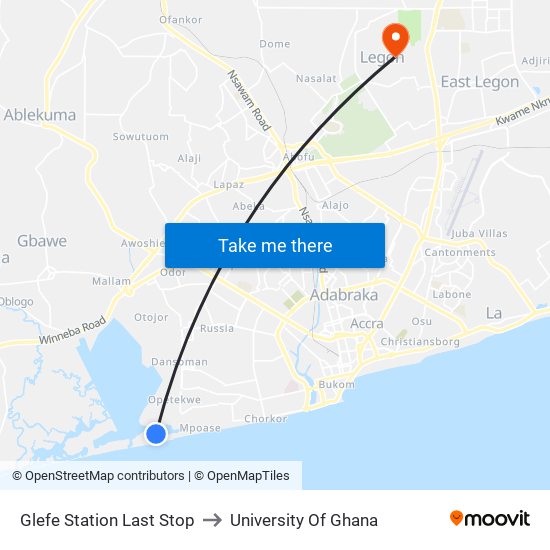 Glefe Station Last Stop to University Of Ghana map