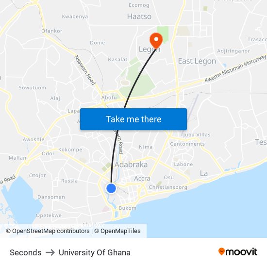 Seconds to University Of Ghana map