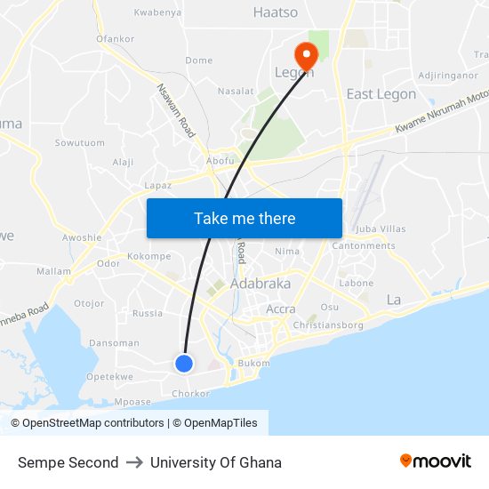 Sempe Second to University Of Ghana map