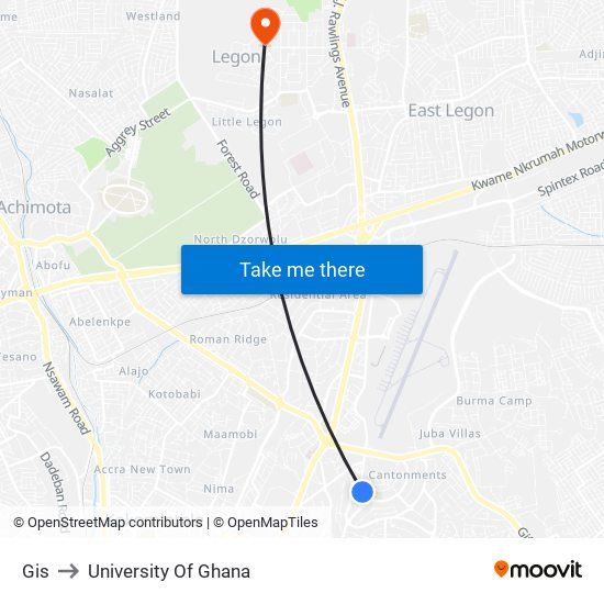 Gis to University Of Ghana map
