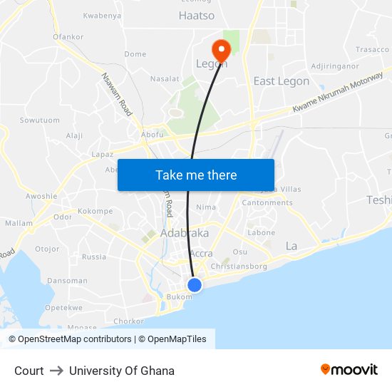 Court to University Of Ghana map