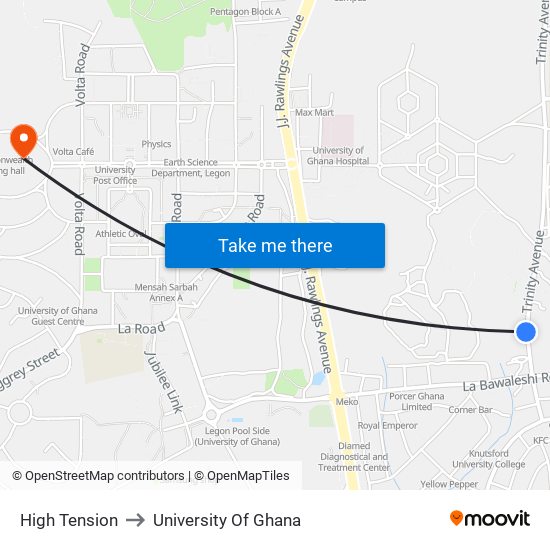 High Tension to University Of Ghana map