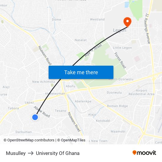 Musulley to University Of Ghana map