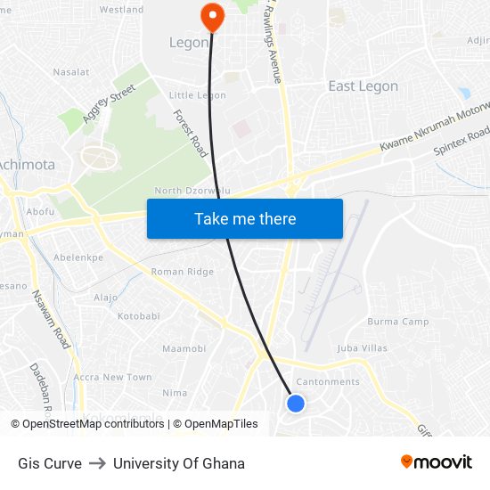 Gis Curve to University Of Ghana map