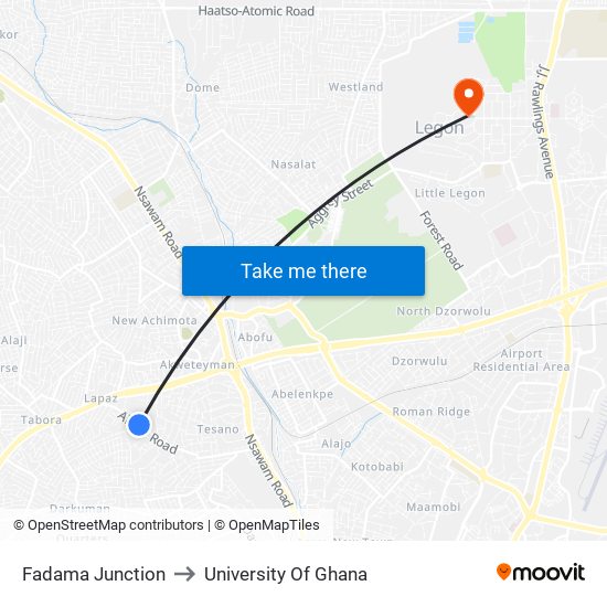 Fadama Junction to University Of Ghana map