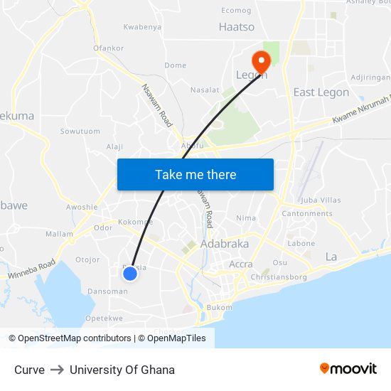Curve to University Of Ghana map