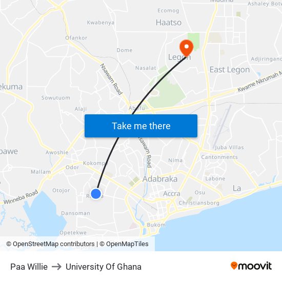 Paa Willie to University Of Ghana map