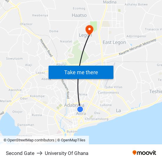 Second Gate to University Of Ghana map