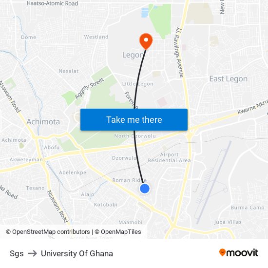 Sgs to University Of Ghana map