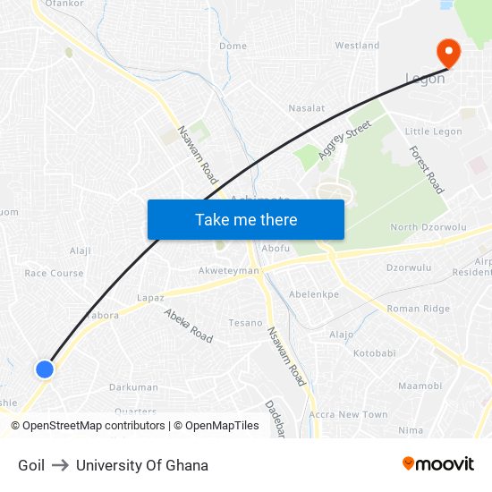 Goil to University Of Ghana map