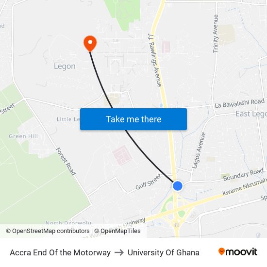 Accra End Of the Motorway to University Of Ghana map
