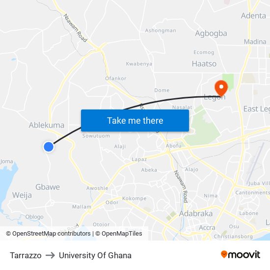 Tarrazzo to University Of Ghana map