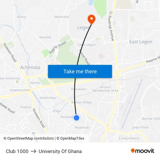 Club 1000 to University Of Ghana map