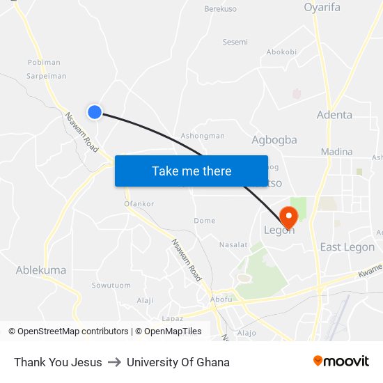 Thank You Jesus to University Of Ghana map