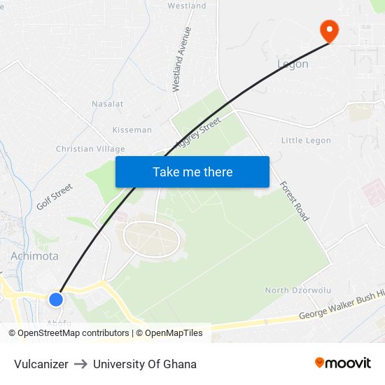 Vulcanizer to University Of Ghana map