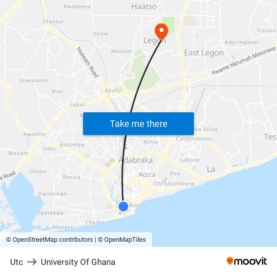 Utc to University Of Ghana map