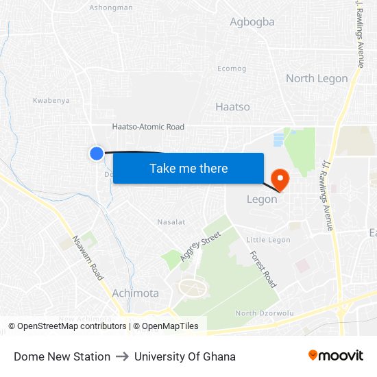 Dome New Station to University Of Ghana map