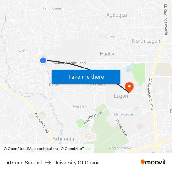 Atomic Second to University Of Ghana map