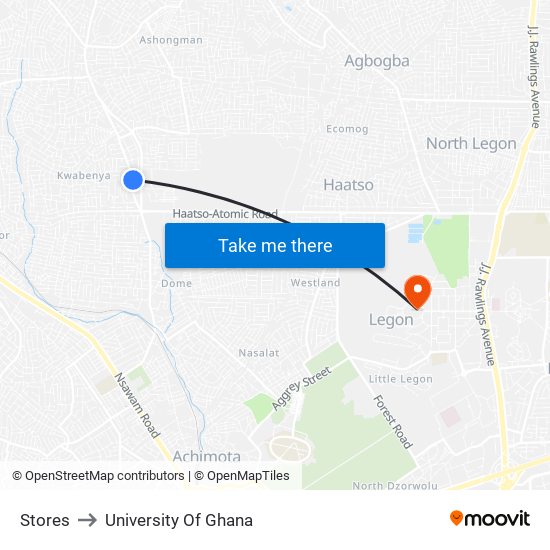 Stores to University Of Ghana map