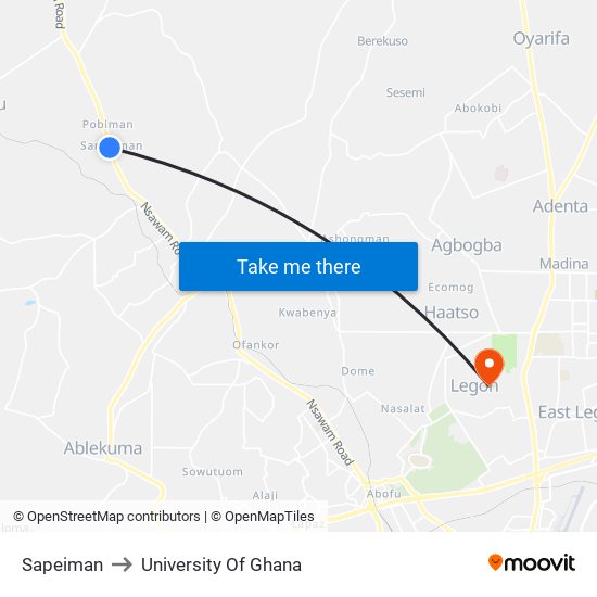 Sapeiman to University Of Ghana map