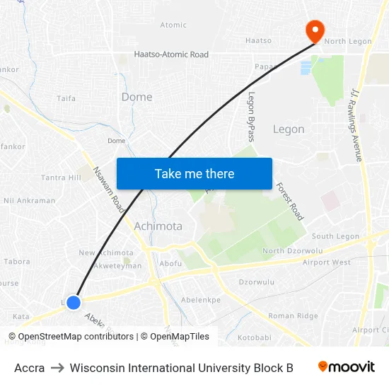 Accra to Wisconsin International University Block B map