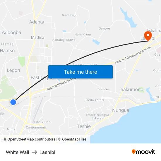 White Wall to Lashibi map