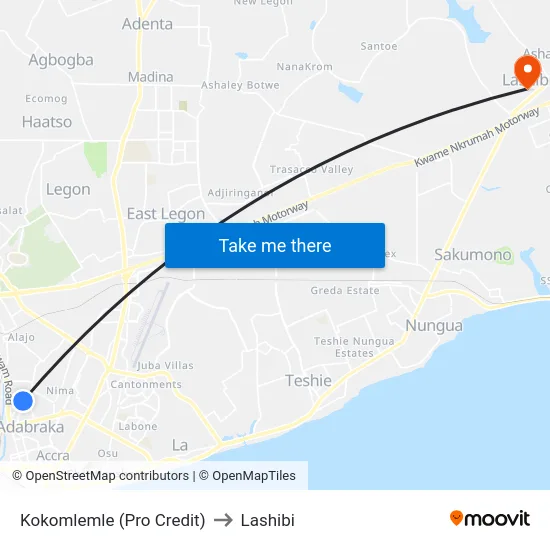 Kokomlemle (Pro Credit) to Lashibi map