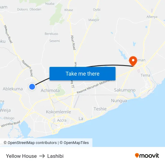 Yellow House to Lashibi map