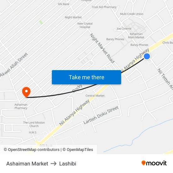 Ashaiman Market to Lashibi map