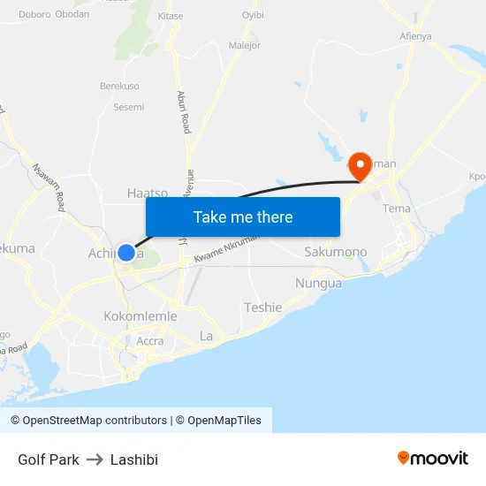 Golf Park to Lashibi map