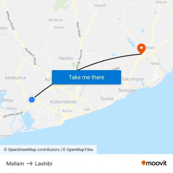 Mallam to Lashibi map