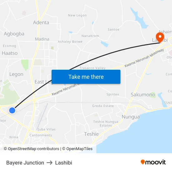 Bayere Junction to Lashibi map