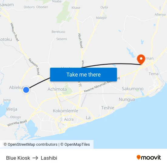 Blue Kiosk to Lashibi map