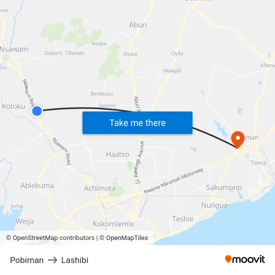 Pobiman to Lashibi map