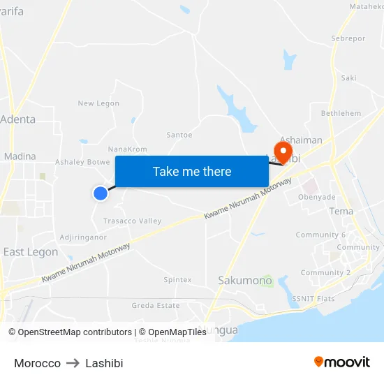 Morocco to Lashibi map