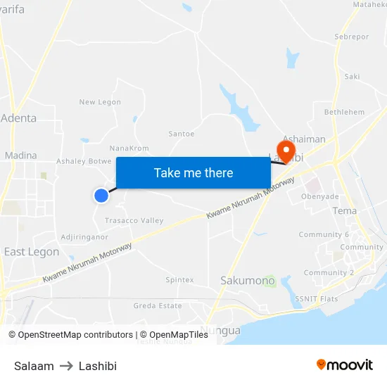 Salaam to Lashibi map