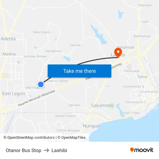 Otanor Bus Stop to Lashibi map